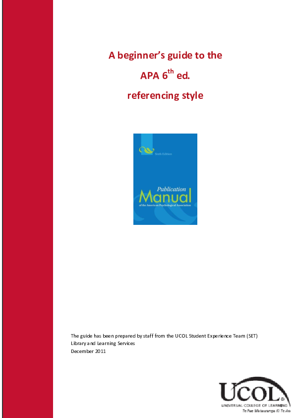 (PDF) Beginners Guide to APA referencing 6th edition