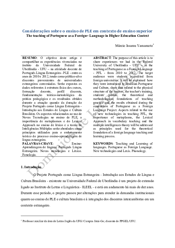 (PDF) Considerações sobre o ensino de PLE em contexto de ensino superior