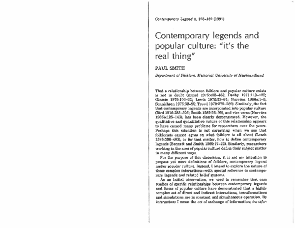 (PDF) Contemporary Legends and Popular Culture: 