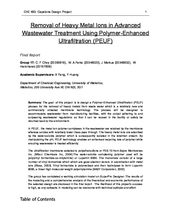 (DOC) Removal of Heavy Metal Ions in Advanced Wastewater Treatment ...