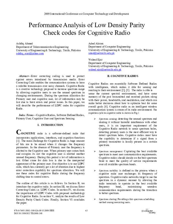 (PDF) Performance Analysis of Low Density Parity Check Code for ...