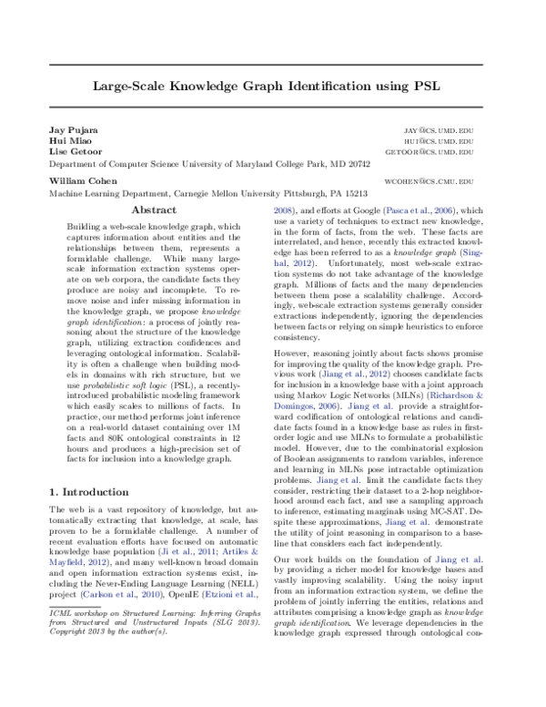 (PDF) Large-Scale Knowledge Graph Identification using PSL