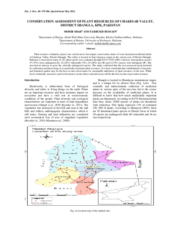 CONSERVATION ASSESSMENT OF PLANT RESOURCES OF CHAKESAR VALLEY, DISTRICT ...