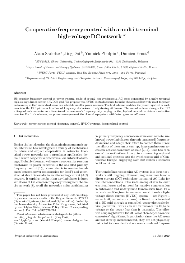 (PDF) Cooperative frequency control with a multi-terminal high-voltage ...