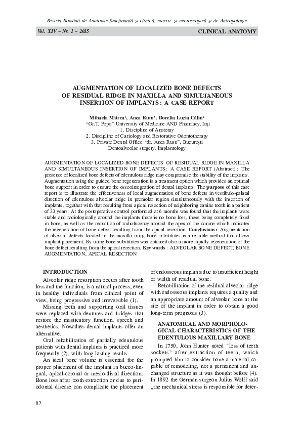 (PDF) AUGMENTATION OF LOCALIZED BONE DEFECTS OF RESIDUAL RIDGE IN ...