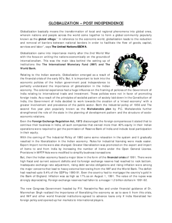 (PDF) GLOBALIZATION – POST INDEPENDENCE