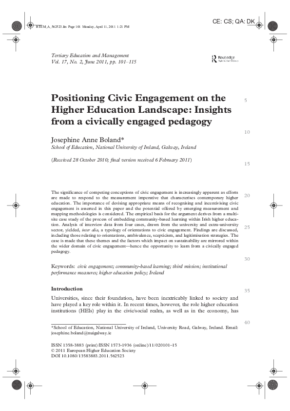 (PDF) Positioning Civic Engagement on the Higher Education Landscape ...