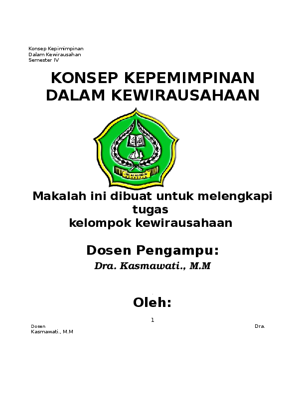 Doc Konsep Kepemimpinan Dalam Kewirausahaan Andiiswatun Hasanah Academia Edu