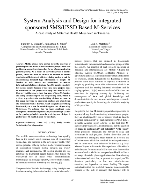 Pdf System Analysis And Design For Integrated Sponsored Sms Ussd