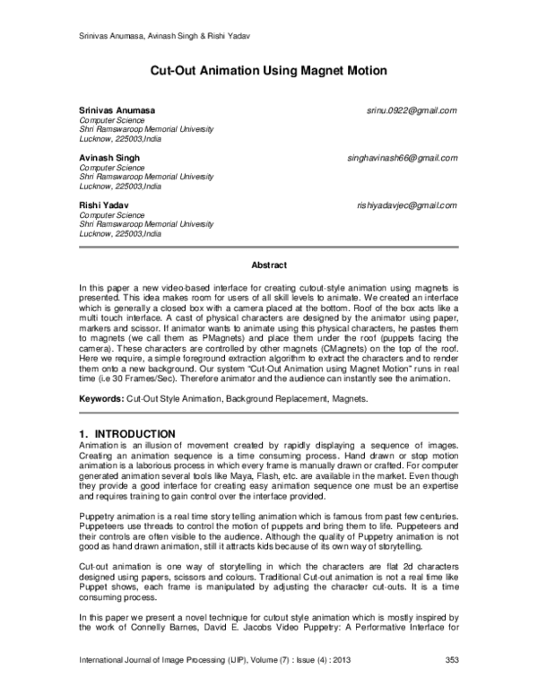 (PDF) cut out style animation using magnet motion