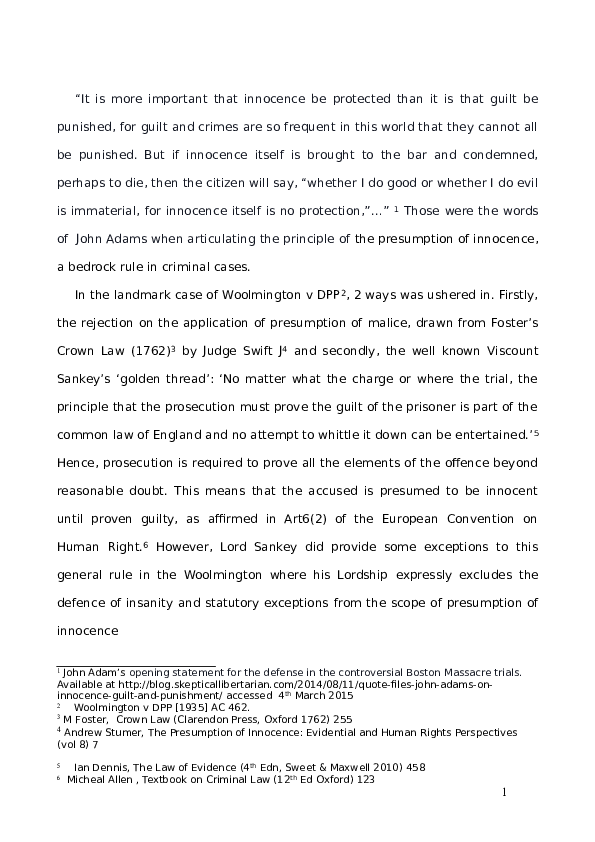 Evidence presumption of innocence Evidence presumption of innocence