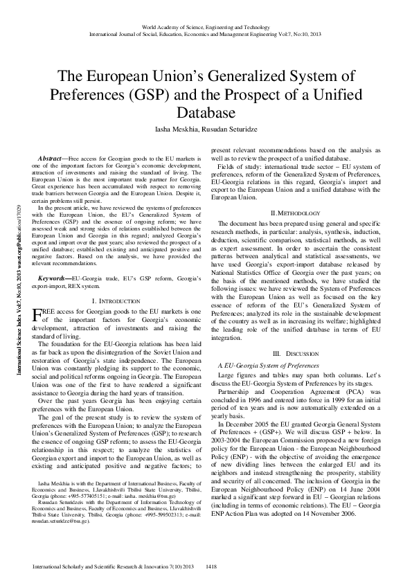 (PDF) The European Union’s Generalized System of Preferences (GSP) and ...