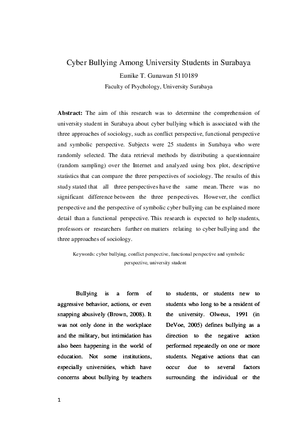(PDF) Cyber Bullying Among University Students in Surabaya