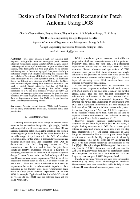 (PDF) Design of a Dual Polarized Rectangular Patch Antenna Using DGS