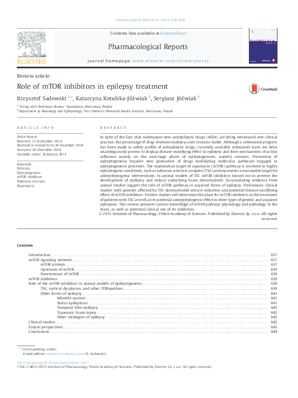 (PDF) Role of mTOR inhibitors in epilepsy treatment