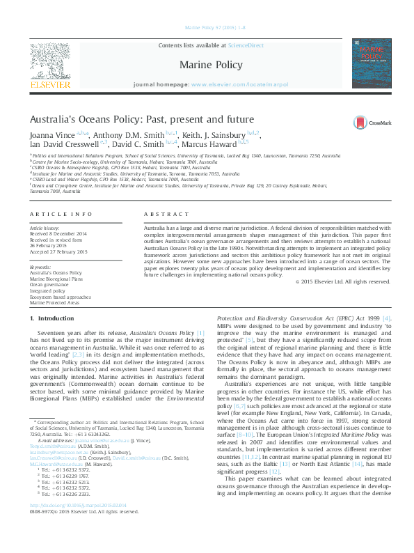 (PDF) Australia׳s Oceans Policy Past, present and future I