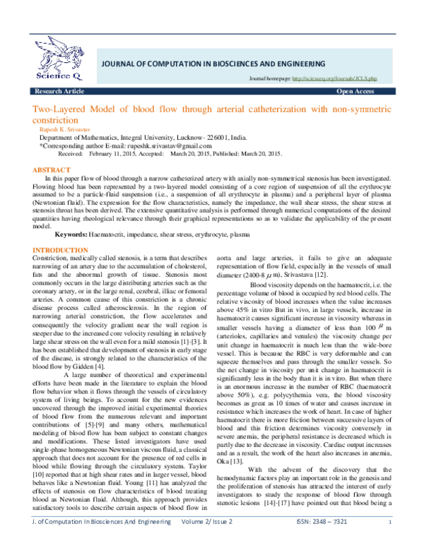 (PDF) Two-Layered Model of blood flow through arterial catheterization ...