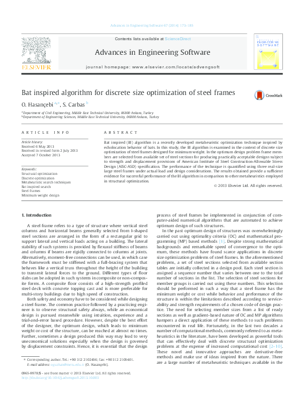 (PDF) Bat inspired algorithm for discrete size optimization of steel frames