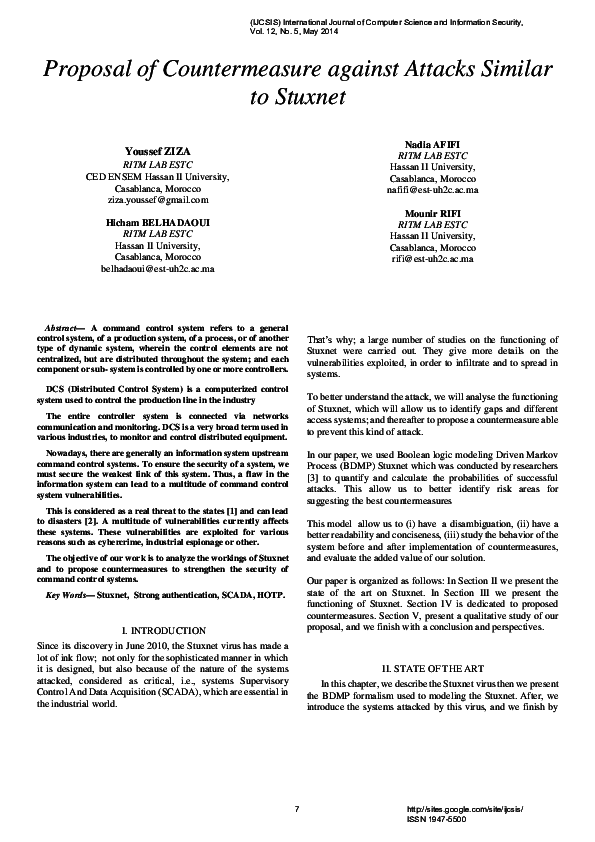 (PDF) Proposal of Countermeasure against Attacks Similar to Stuxnet