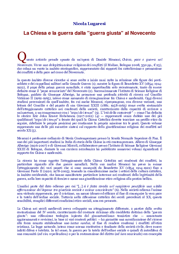 (PDF) La Chiesa e la guerra dalla 