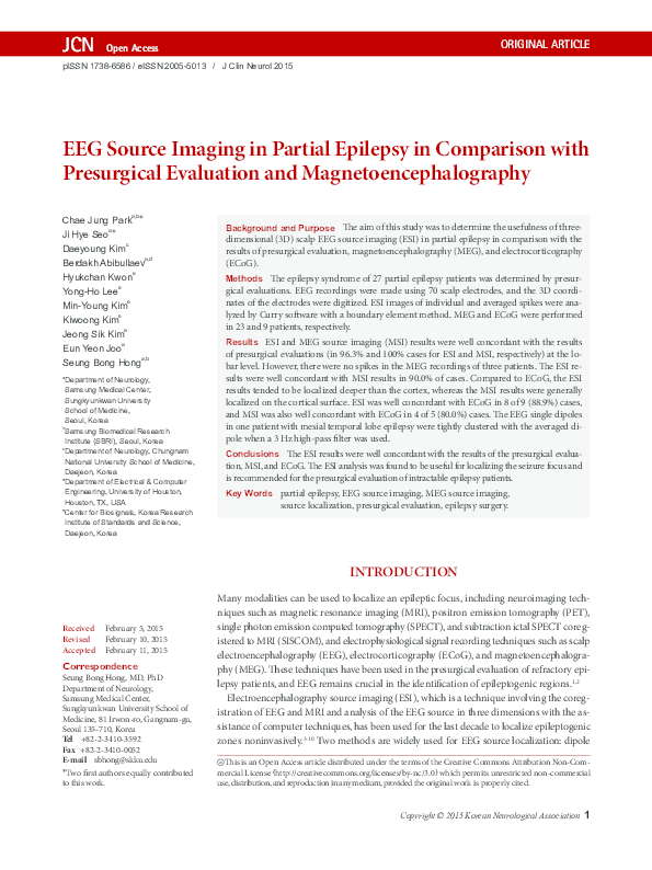 (PDF) EEG Source Imaging in Partial Epilepsy in Comparison with ...