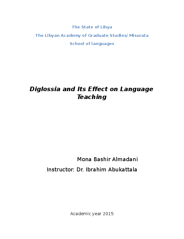 (DOC) diglossia and its effect in language teaching