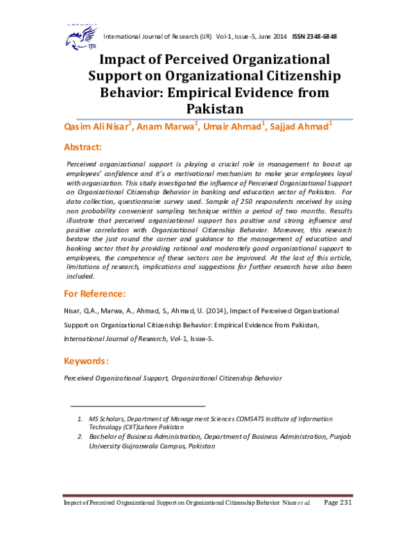 (PDF) Impact of Perceived Organizational Support on Organizational ...
