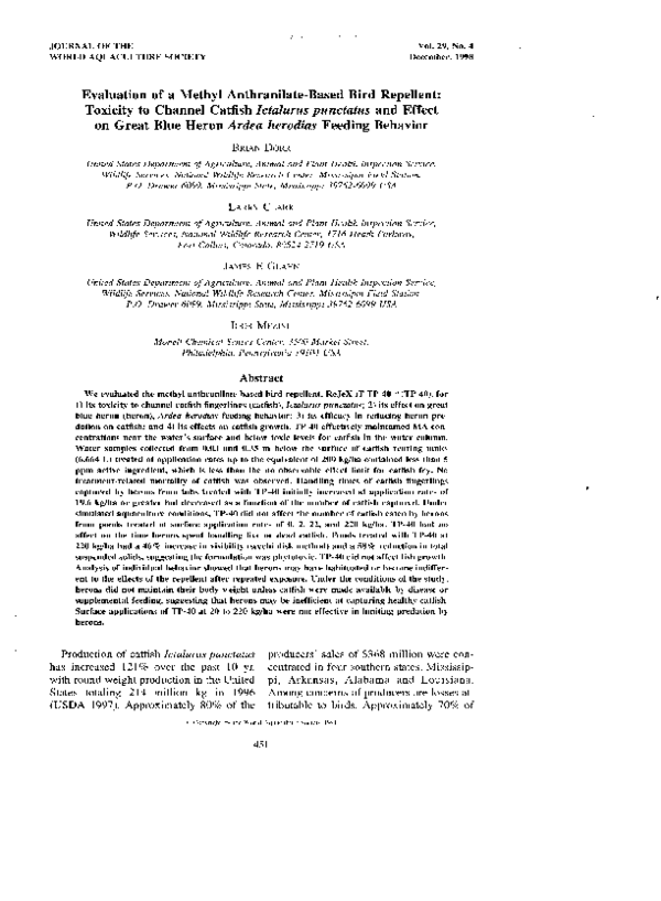 (PDF) Evaluation of a Methyl AnthranilateBased Bird Repellent