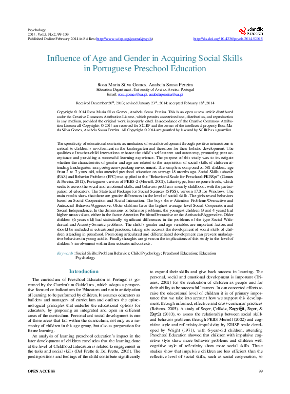 (PDF) Influence of Age and Gender in Acquiring Social Skills in ...