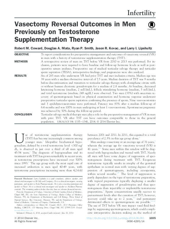 (PDF) Vasectomy reversal in men previously on testosterone