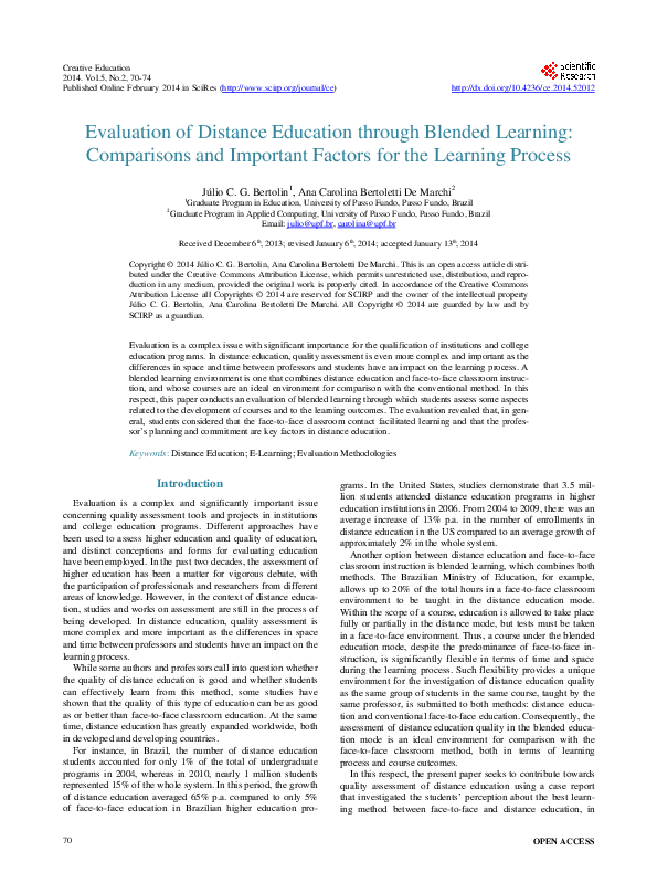 (PDF) Evaluation of Distance Education through Blended Learning ...