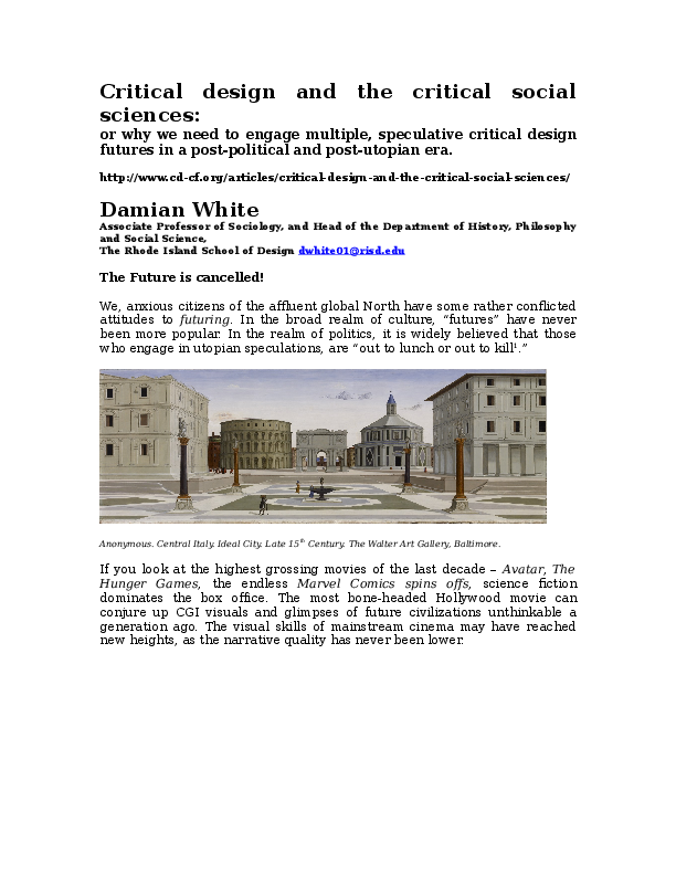 (DOC) Critical Design and the Critical Social Sciences - or why we need ...