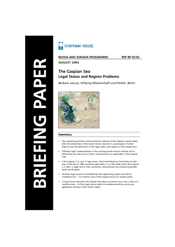 (PDF) The Caspian Sea Legal Status and Regime Problems