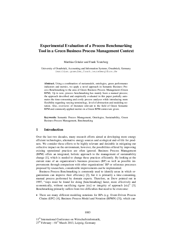 (PDF) Experimental Evaluation of a Process Benchmarking Tool in a Green ...