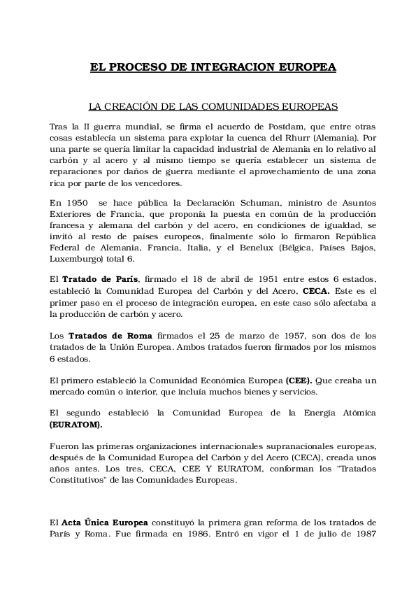 (DOC) Internacional 1 EL PROCESO DE INTEGRACION EUROPEA