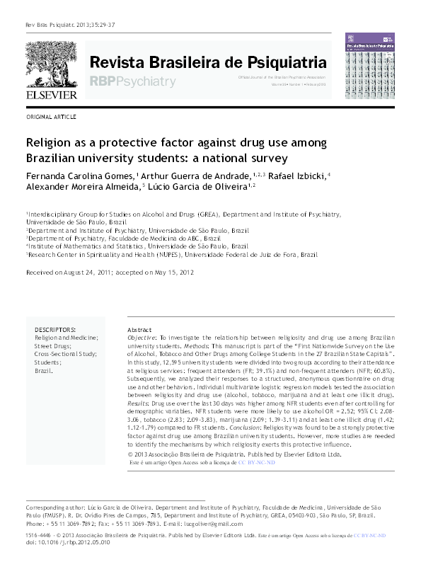 (PDF) Religion as a Protective Factor against Drug Use among Brazilian ...