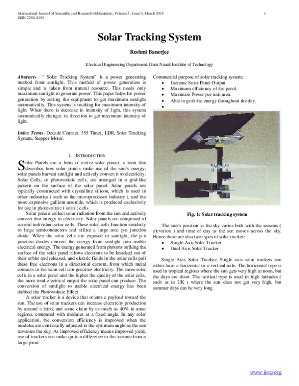 Sun tracking solar panel research paper image