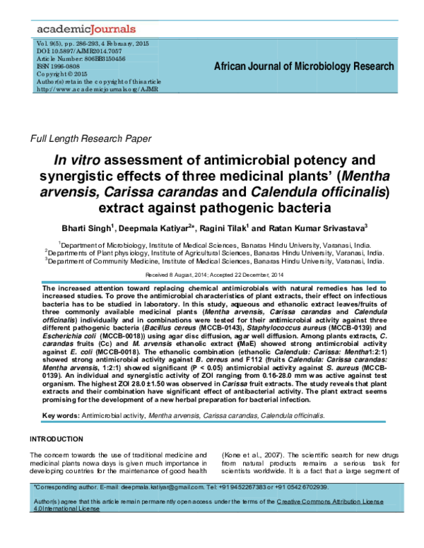 (PDF) In vitro assessment of antimicrobial potency and synergistic ...