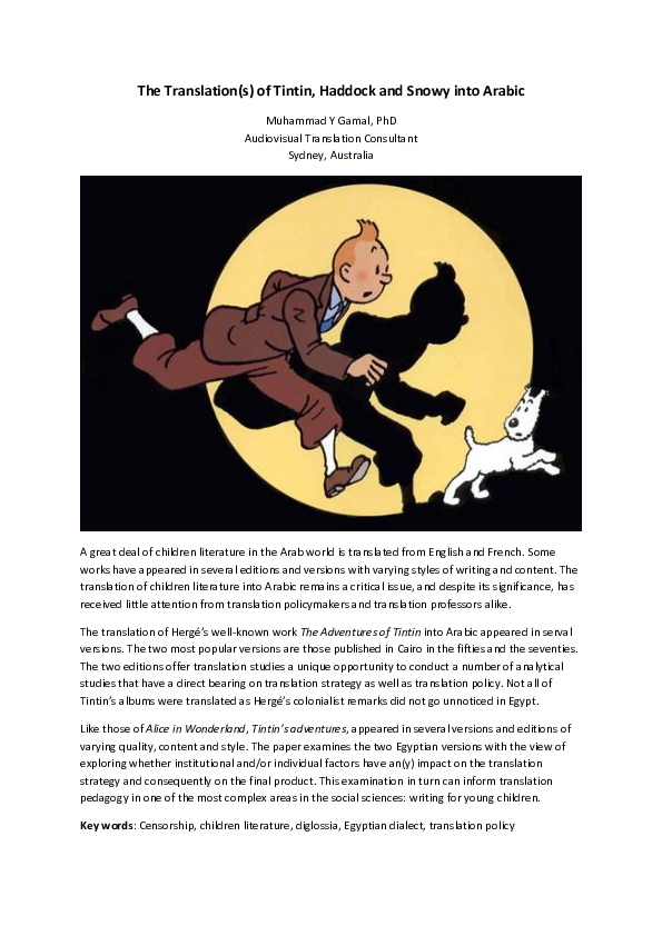 (PDF) The translation(s) of Tintin, Haddock and Snowy into Arabic