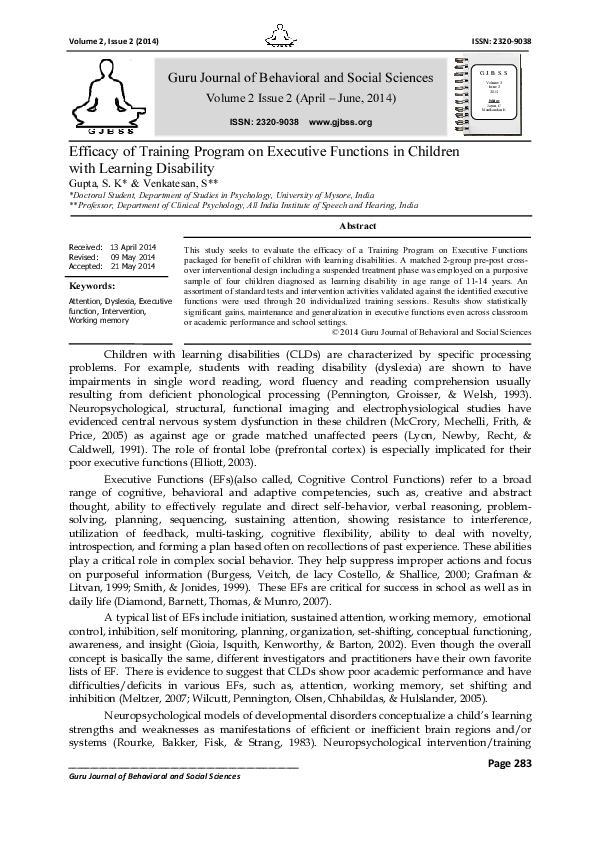 (PDF) Efficacy of Training Program on Executive Functions in Children ...