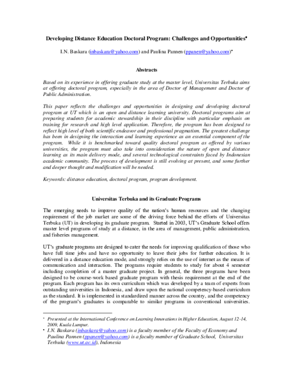 (PDF) Developing Distance Education Doctoral Program Challenges and