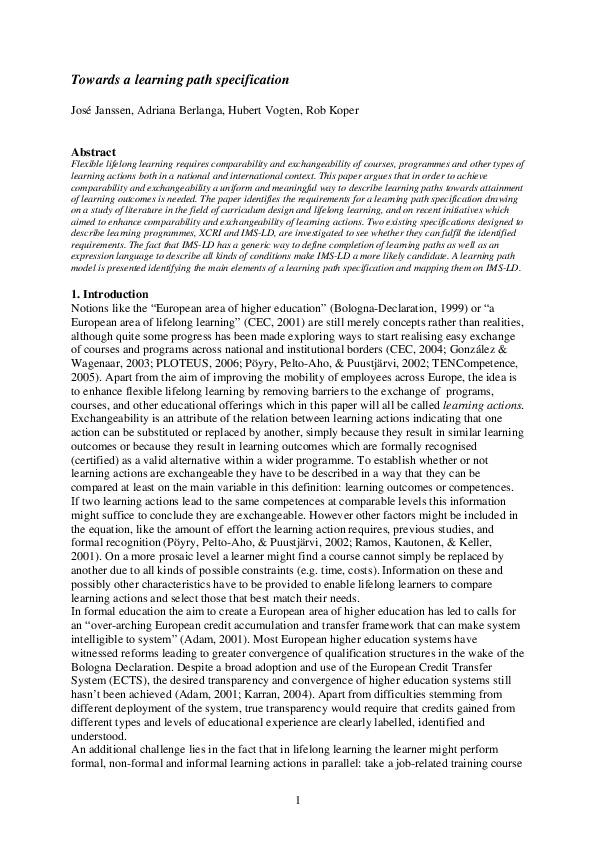 (PDF) Towards a learning path specification