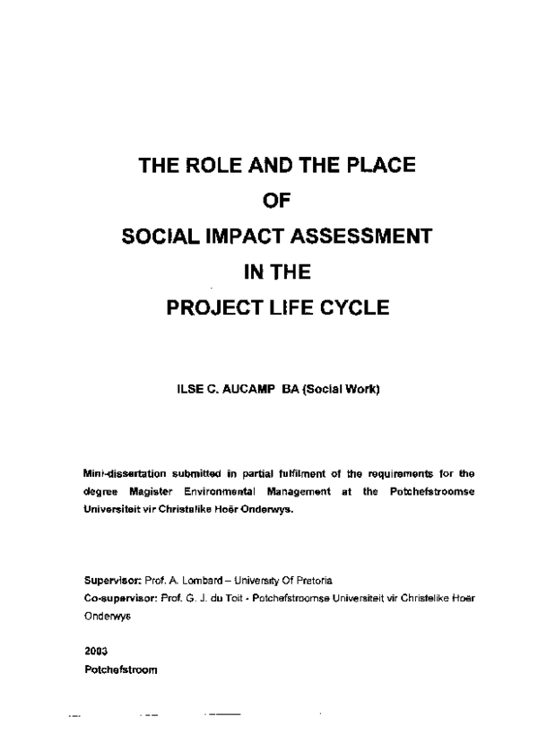 (PDF) THE ROLE AND THE PLACE OF SOCIAL IMPACT ASSESSMENT IN THE PROJECT ...