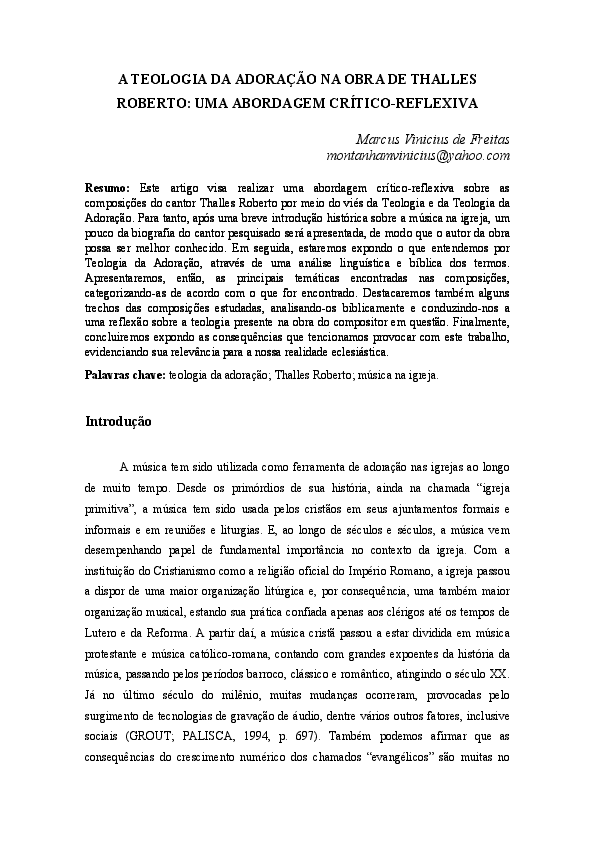Pdf A Teologia Da Adoracao Na Obra De Thalles Roberto Uma Abordagem Critico Reflexiva Marcus Freitas Academia Edu thalles roberto
