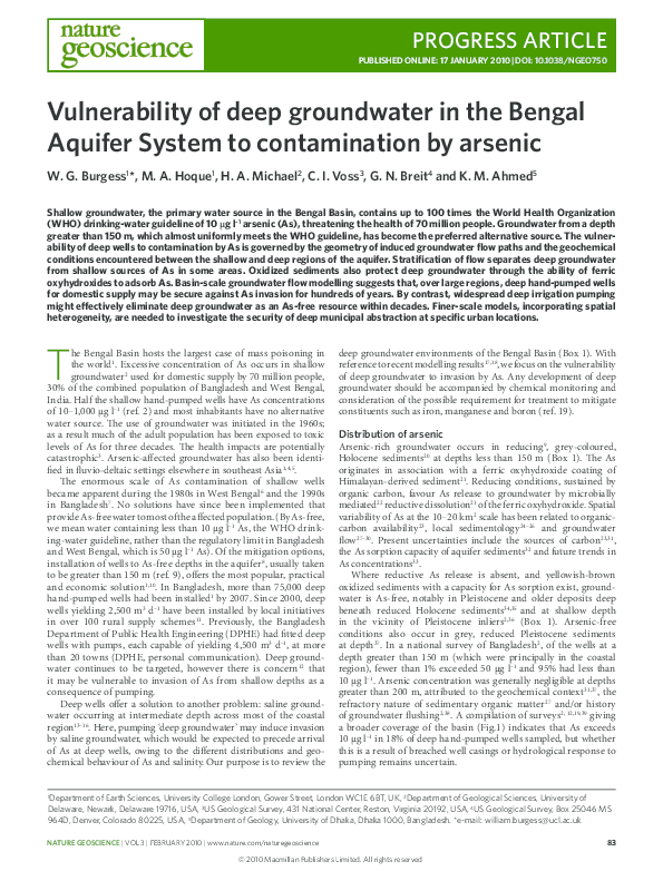 (PDF) Vulnerability of deep groundwater in the Bengal Aquifer System to ...