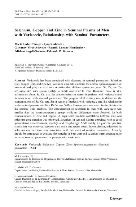 (PDF) Selenium, Copper and Zinc in Seminal Plasma of Men with ...