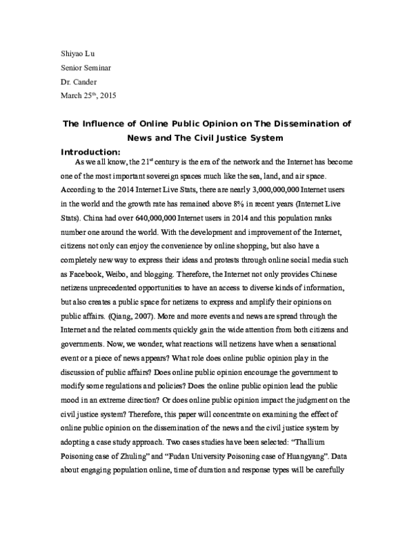 (DOC) The Influence of Online Public Opinion on The Dissemination of ...