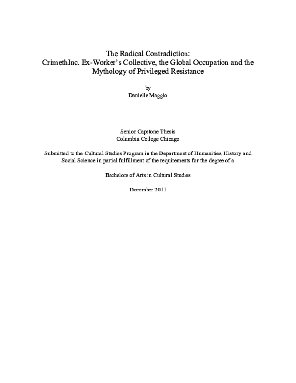 Pdf The Radical Contradiction Crimethinc Ex Workers Collective The Global Occupation And The Mythology Of Privileged Resistance Danielle Maggio Academia Edu