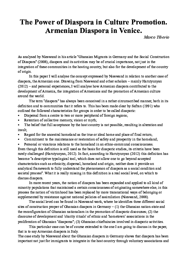 (PDF) The Power of Diaspora in Culture Promotion. Armenian Diaspora in ...