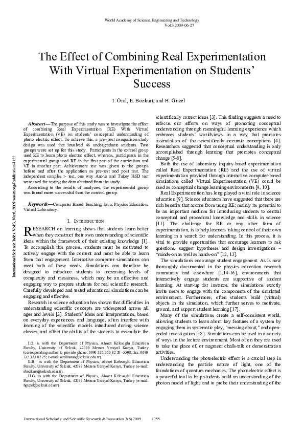 (PDF) The Effect of Combining Real Experimentation With Virtual ...